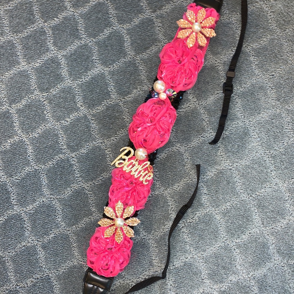 Pink and Rhinestoned Barbie camera strap